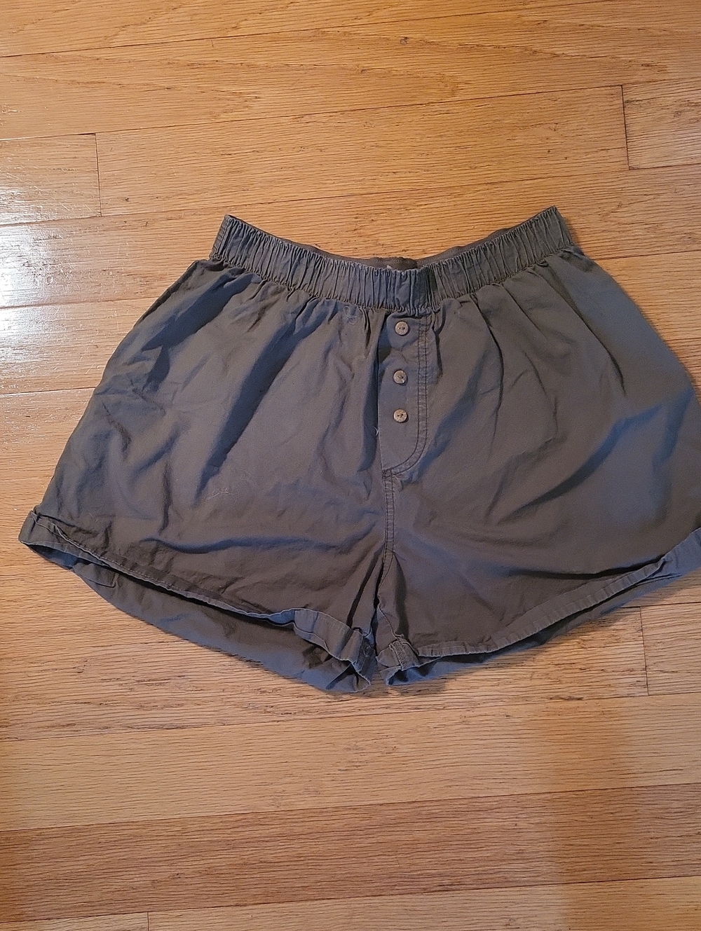 Free People Olive Green Button-Front Elastic Waist Shorts